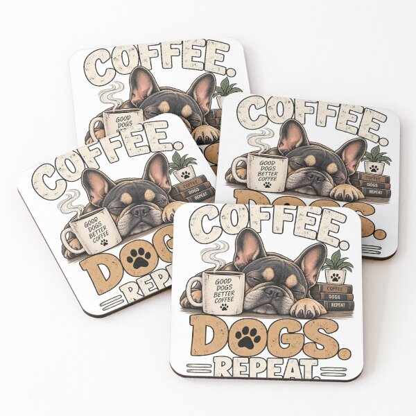 Item preview, Coffee Dogs Repeat French Bulldog designed and sold by ABprintstudio.