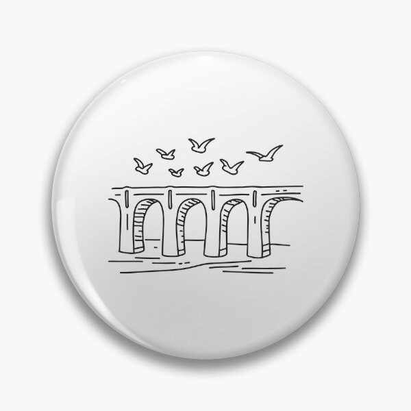 Item preview, doodle illustration of a several birds flying beneath the tall viaduct designed and sold by rasagamastore.