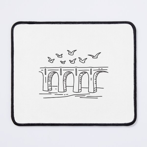 Item preview, doodle illustration of a several birds flying beneath the tall viaduct designed and sold by rasagamastore.