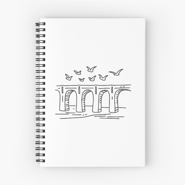 Item preview, doodle illustration of a several birds flying beneath the tall viaduct designed and sold by rasagamastore.