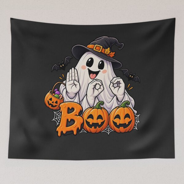 Item preview, Cute Ghost ASL Boo Sign Language Deaf Halloween Pumpkin designed and sold by TaraxDoolittle.