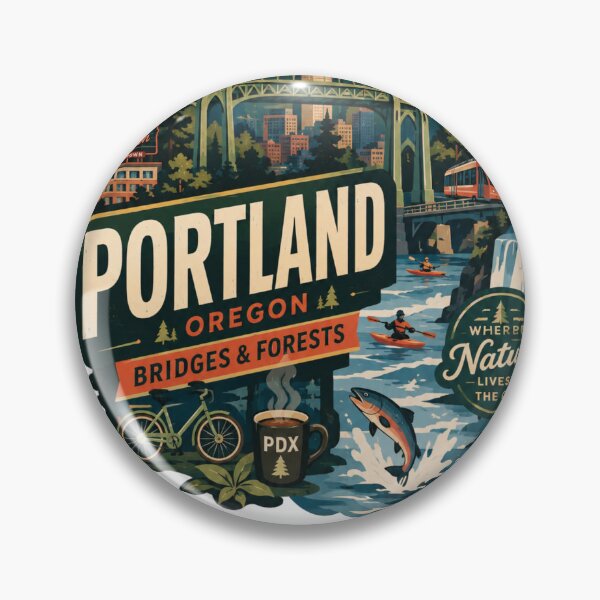 Item preview, Portland Oregon | Pacific Northwest Bridges & Forests Vintage Illustration designed and sold by Dikshant Goyal.