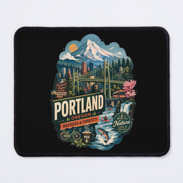 Item preview, Portland Oregon | Pacific Northwest Bridges & Forests Vintage Illustration designed and sold by Dikshant Goyal.