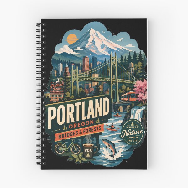 Item preview, Portland Oregon | Pacific Northwest Bridges & Forests Vintage Illustration designed and sold by Dikshant Goyal.