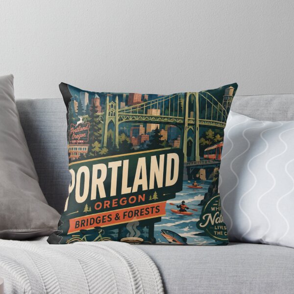 Item preview, Portland Oregon | Pacific Northwest Bridges & Forests Vintage Illustration designed and sold by Dikshant Goyal.