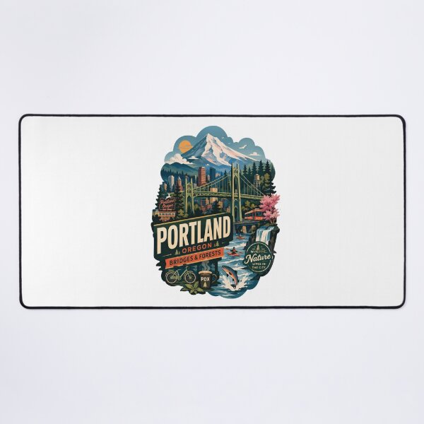 Item preview, Portland Oregon | Pacific Northwest Bridges & Forests Vintage Illustration designed and sold by Dikshant Goyal.