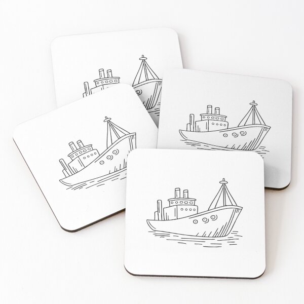 Item preview, doodle illustration of a cargo ship moored alongside doodle illustration of a harbor dock designed and sold by rasagamastore.