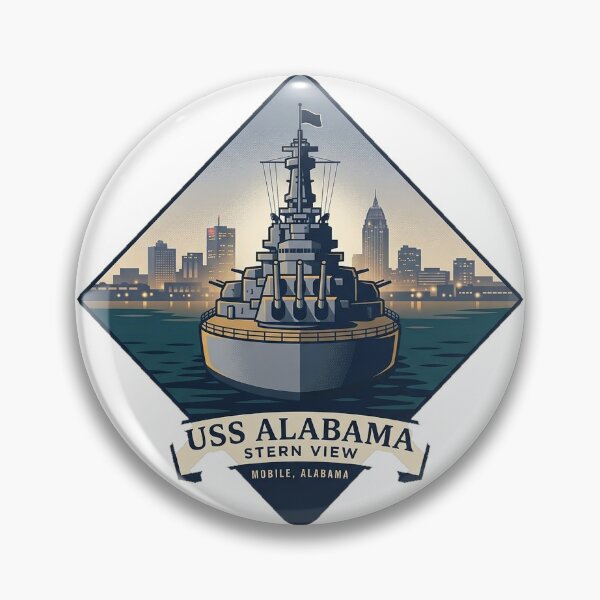 Item preview, USS Alabama Stern View Mobile Skyline Crest Sticker designed and sold by DetourDgn.