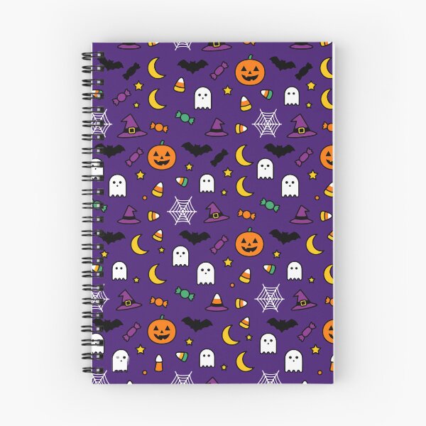 Item preview, Halloween Seamless Pattern Vector with Cute Pumpkins, Ghosts, Witch Hats, and Sweets on Purple Background designed and sold by YasminTaha.