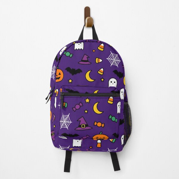 Item preview, Halloween Seamless Pattern Vector with Cute Pumpkins, Ghosts, Witch Hats, and Sweets on Purple Background designed and sold by YasminTaha.
