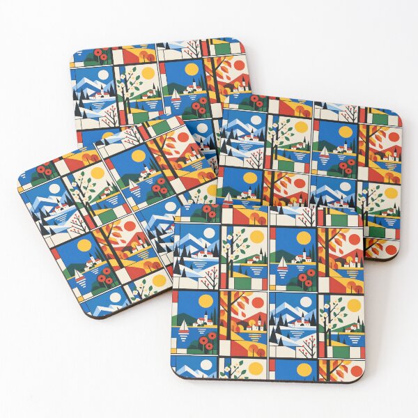 Item preview, Four Seasons Geometric Landscape - De Stijl designed and sold by FloreDreamStudio.