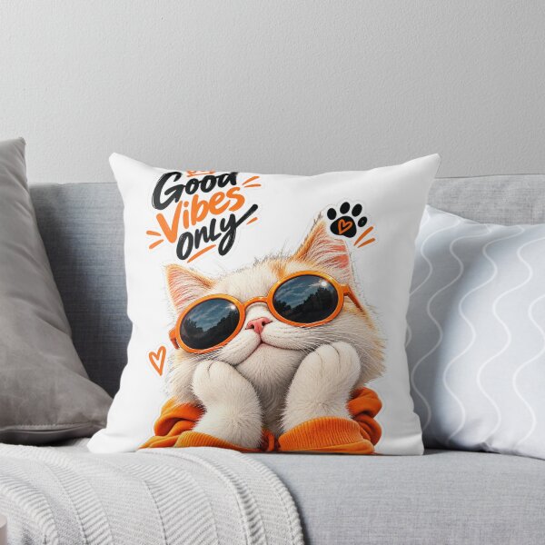 Artikelvorschau, Cooler Katzen-Aufkleber „Nur gute Vibes“ in Orange entworfen und verkauft von PRIME4YOU.