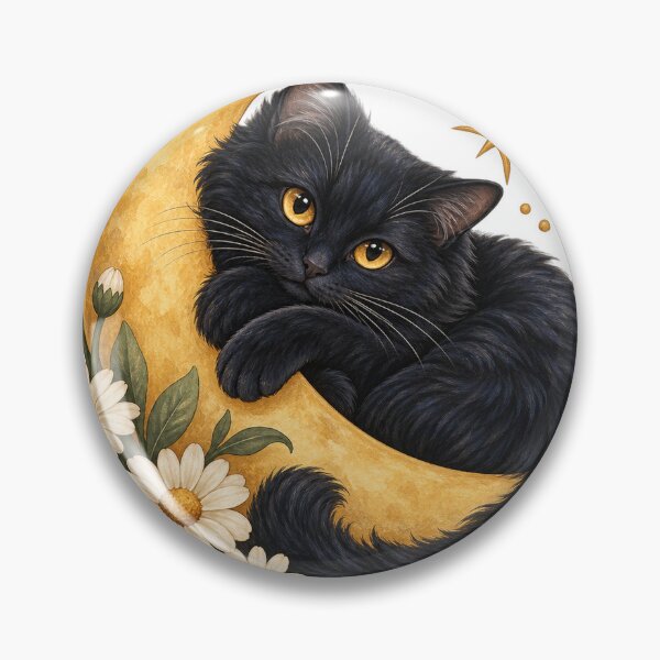 Item preview, Celestial Black Cat with Moon and Daisies designed and sold by Pixel & Ponder.