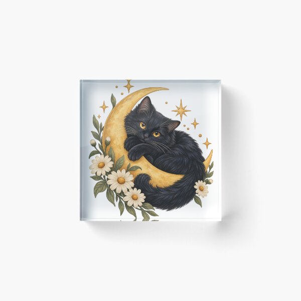 Item preview, Celestial Black Cat with Moon and Daisies designed and sold by Pixel & Ponder.