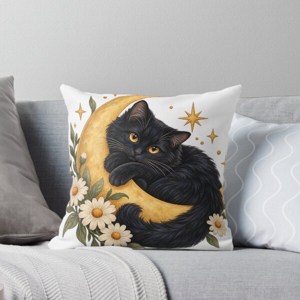 Item preview, Celestial Black Cat with Moon and Daisies designed and sold by Pixel & Ponder.