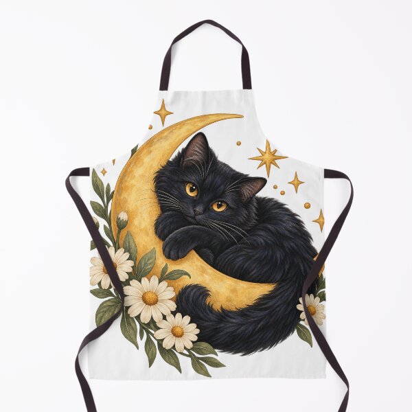 Item preview, Celestial Black Cat with Moon and Daisies designed and sold by Pixel & Ponder.