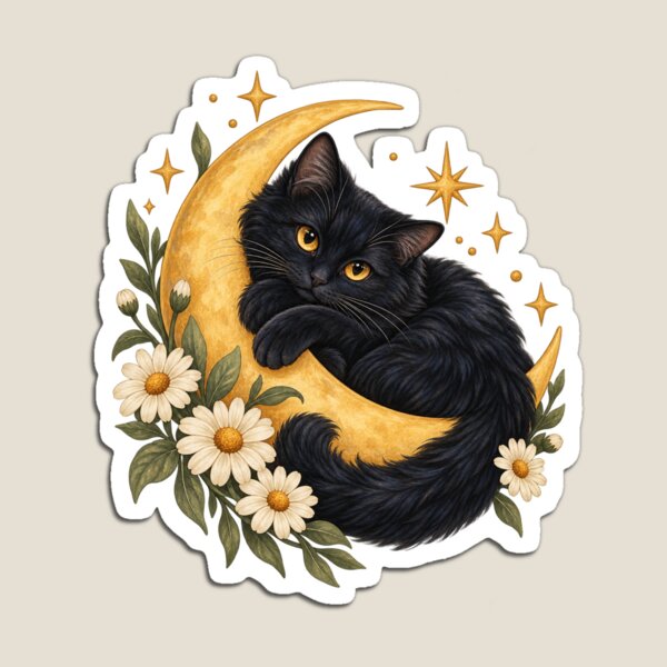Item preview, Celestial Black Cat with Moon and Daisies designed and sold by Pixel & Ponder.