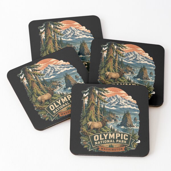 Item preview, Olympic National Park Washington | Pacific Northwest Wilderness Vintage Travel Illustration designed and sold by Dikshant Goyal.
