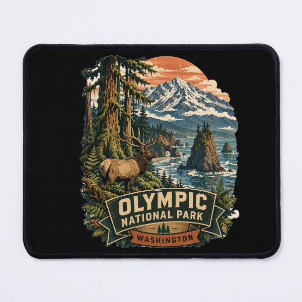 Item preview, Olympic National Park Washington | Pacific Northwest Wilderness Vintage Travel Illustration designed and sold by Dikshant Goyal.