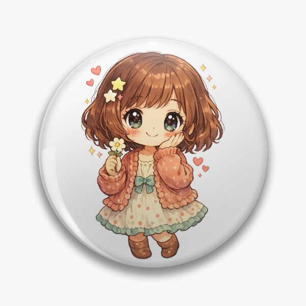 Item preview, Cute Chibi Girl with Flower Cozy Cottagecore Kawaii Pastel Art Design designed and sold by inkoutninja.