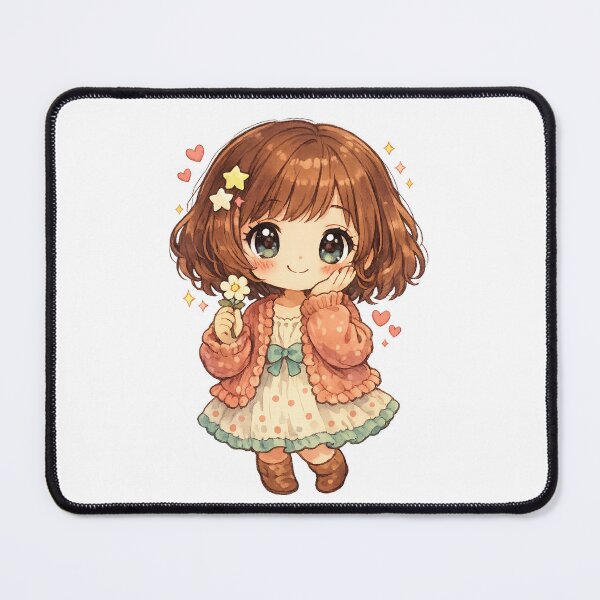 Item preview, Cute Chibi Girl with Flower Cozy Cottagecore Kawaii Pastel Art Design designed and sold by inkoutninja.