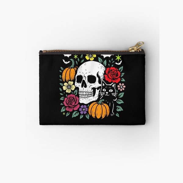 Item preview, Floral Skeleton Skull and cat for Halloween Spooky Season, designed and sold by TaraxDoolittle.