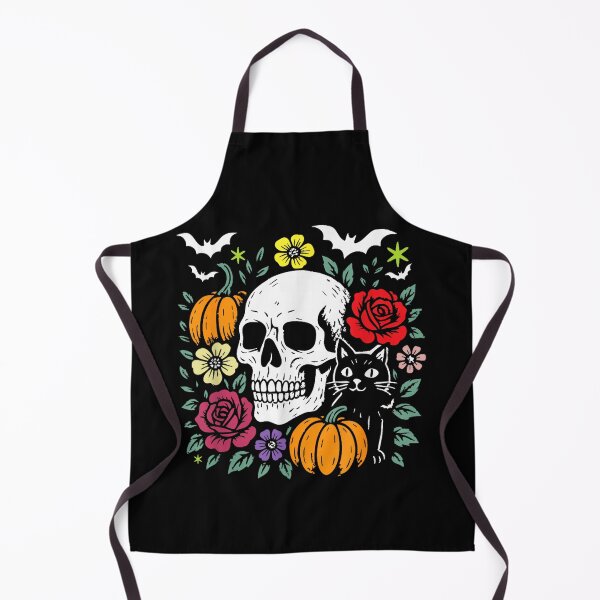 Item preview, Floral Skeleton Skull and cat for Halloween Spooky Season, designed and sold by TaraxDoolittle.