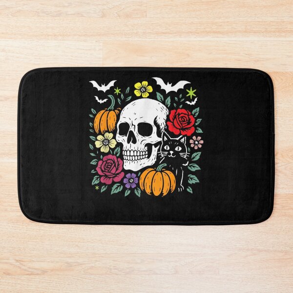 Item preview, Floral Skeleton Skull and cat for Halloween Spooky Season, designed and sold by TaraxDoolittle.