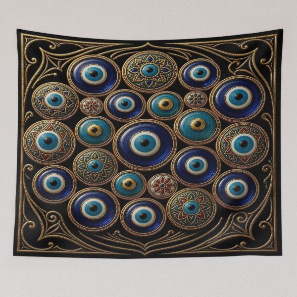 Item preview, Ornate Golden Evil Eye Mandala - Mystic Nazar Protection Art designed and sold by Breezes-of-Ida.