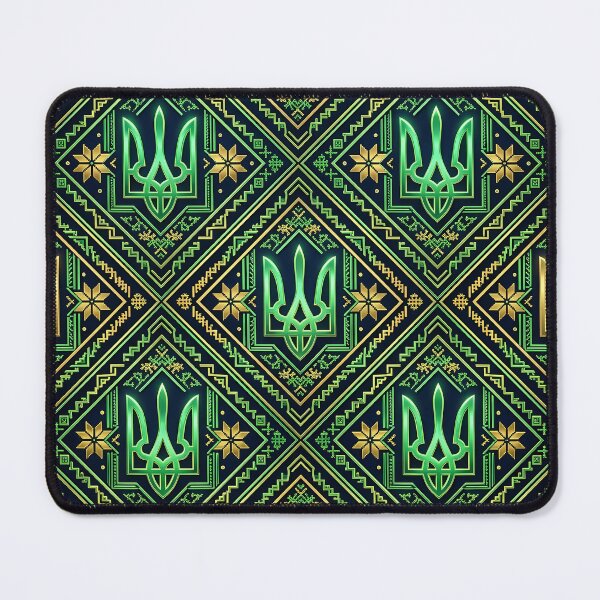Item preview, Glowing Green Gold Ukrainian Trident Ethnic Embroidery Seamless Pattern designed and sold by Holub Art Studio & design.