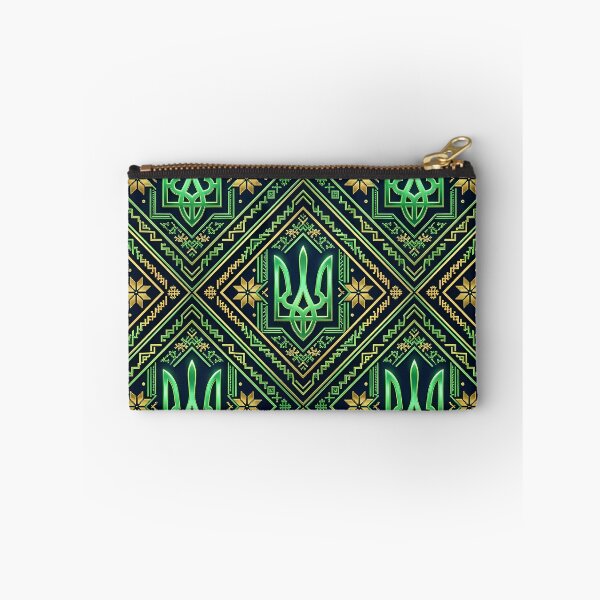 Item preview, Glowing Green Gold Ukrainian Trident Ethnic Embroidery Seamless Pattern designed and sold by Holub Art Studio & design.