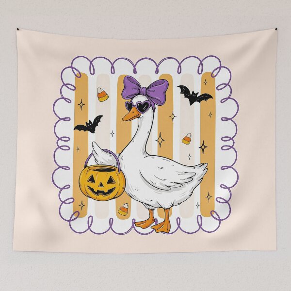 Item preview, Cute Halloween Goose with Pumpkin Basket and Purple Bow Clipart designed and sold by zozo-shop.