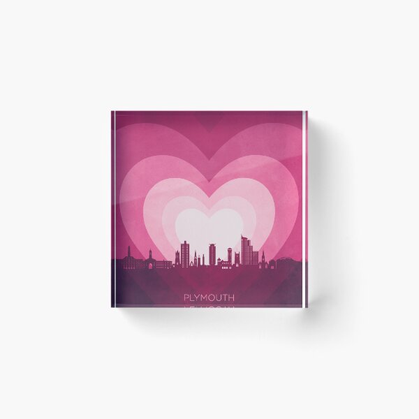 Item preview, Plymouth England Skyline Hearts Pink designed and sold by ArtPrints.