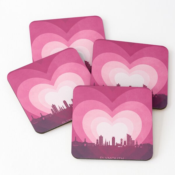 Item preview, Plymouth England Skyline Hearts Pink designed and sold by ArtPrints.