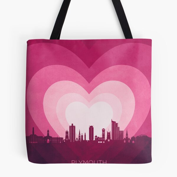 Item preview, Plymouth England Skyline Hearts Pink designed and sold by ArtPrints.