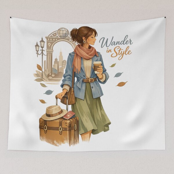 Item preview, Wander in Style Chic Woman Traveler City Adventure Wanderlust Art Design designed and sold by inkoutninja.