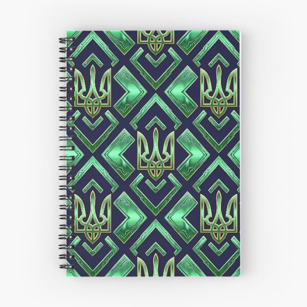 Item preview, Glowing Emerald Ukrainian Trident Geometric Seamless Pattern designed and sold by Holub Art Studio & design.