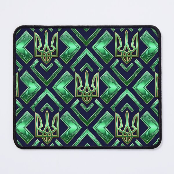 Item preview, Glowing Emerald Ukrainian Trident Geometric Seamless Pattern designed and sold by Holub Art Studio & design.