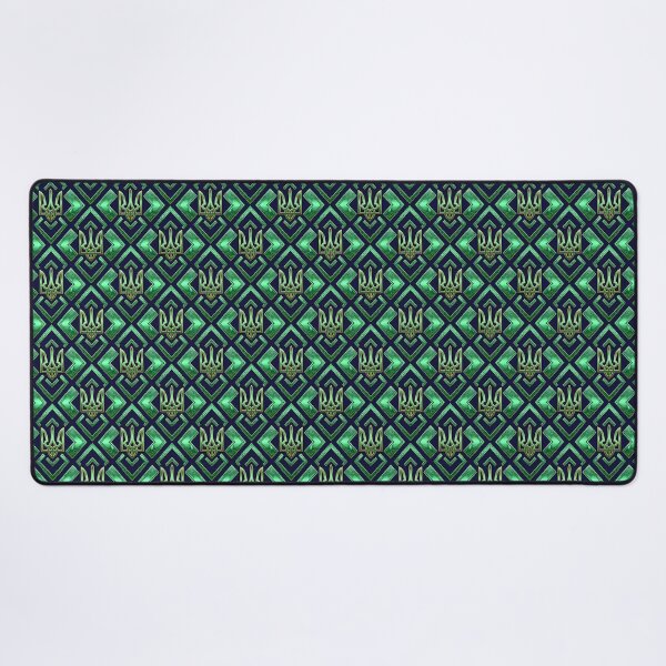 Item preview, Glowing Emerald Ukrainian Trident Geometric Seamless Pattern designed and sold by Holub Art Studio & design.