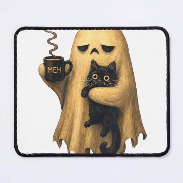 Item preview, Funny Halloween Ghost Meh Coffee Spooky Black Cat Lover Art T-Shirt designed and sold by NERD-AI.