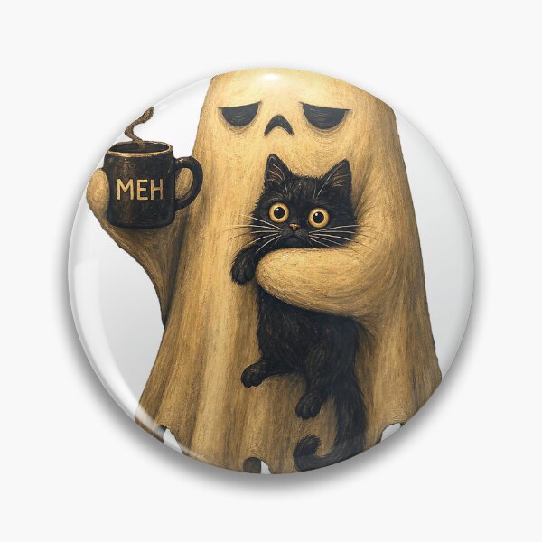 Item preview, Funny Halloween Ghost Meh Coffee Spooky Black Cat Lover Art T-Shirt designed and sold by NERD-AI.