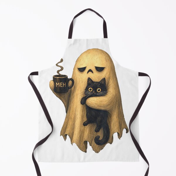 Item preview, Funny Halloween Ghost Meh Coffee Spooky Black Cat Lover Art T-Shirt designed and sold by NERD-AI.