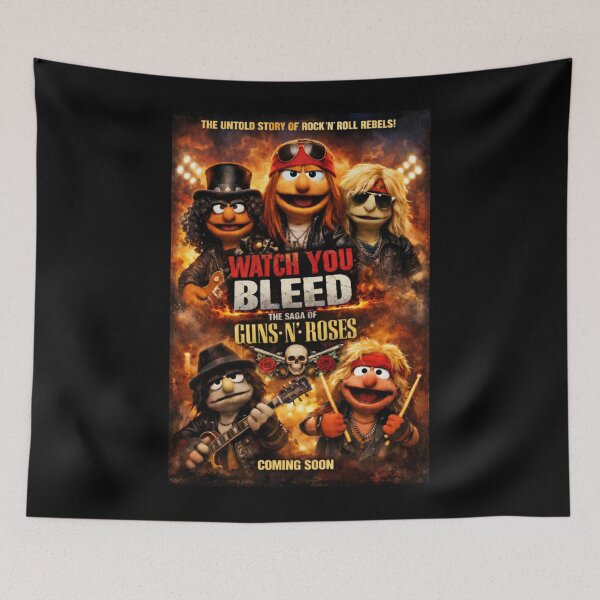 Item preview, puppets 'n' roses movie poster parody – felt puppet hard rock band art print designed and sold by SheriGilbert58.