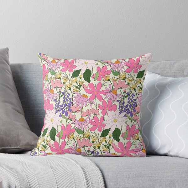 Item preview, Blooming Floral Garden in shades of pink, purple and yellow on pale green designed and sold by PrettywithColor.