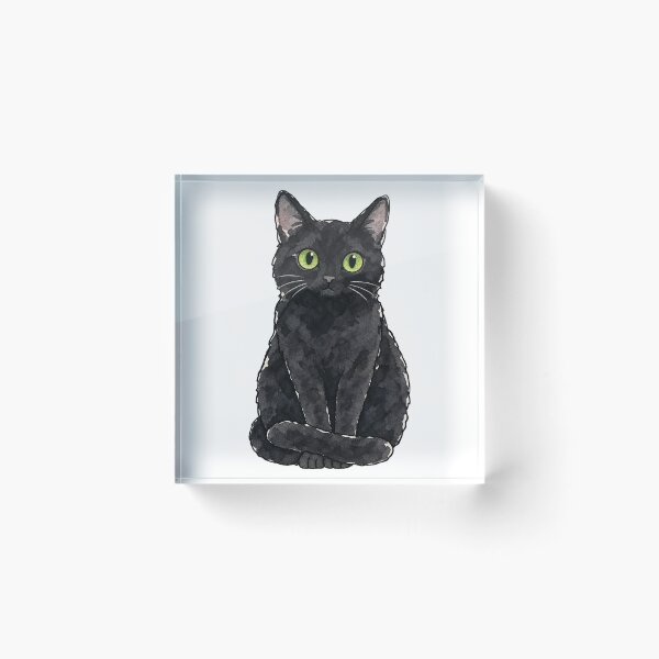 Item preview, Watercolor Black Cat with Big Green Eyes Sitting designed and sold by Jessie's Palette.