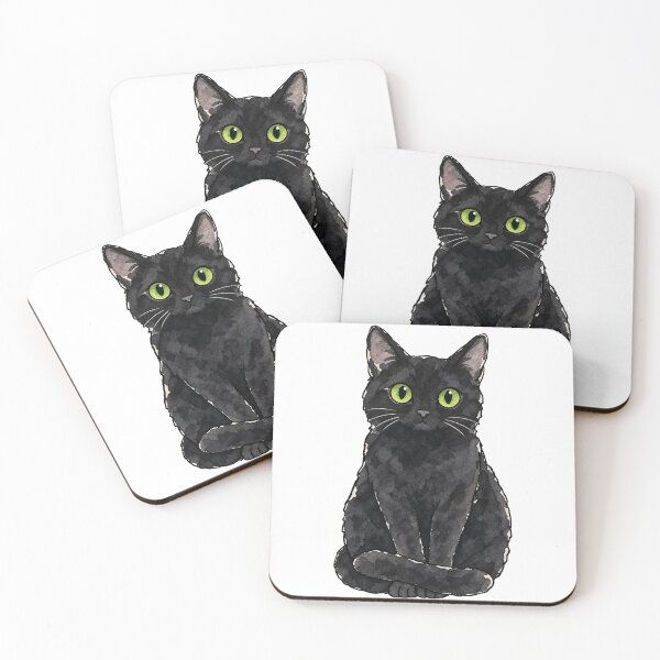 Item preview, Watercolor Black Cat with Big Green Eyes Sitting designed and sold by Jessie's Palette.