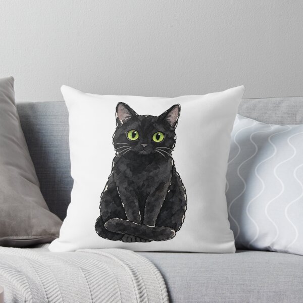 Item preview, Watercolor Black Cat with Big Green Eyes Sitting designed and sold by Jessie's Palette.