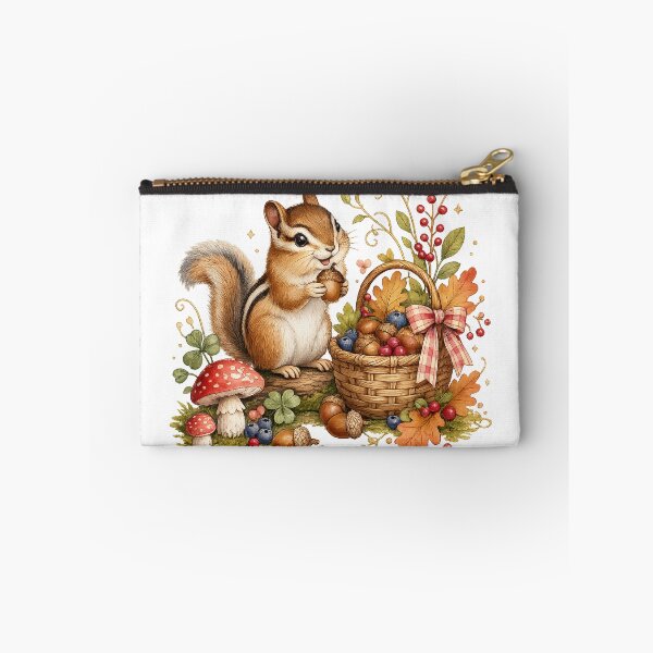 Item preview, Chipmunk Autumn Harvest Acorn Basket Cottagecore Woodland Art Design designed and sold by inkoutninja.