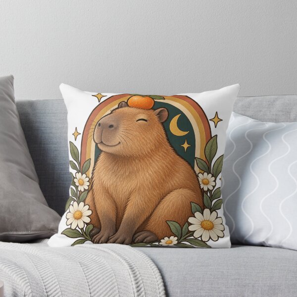 Item preview, Retro Celestial Capybara with Orange and Daisies designed and sold by Pixel & Ponder.