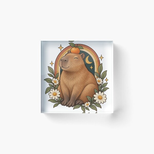 Item preview, Retro Celestial Capybara with Orange and Daisies designed and sold by Pixel & Ponder.